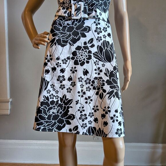 Vintage Y2K Be Smart Strapless Mini Dress Floral Belted Cotton Twee Size 10 - Picture 6 of 9